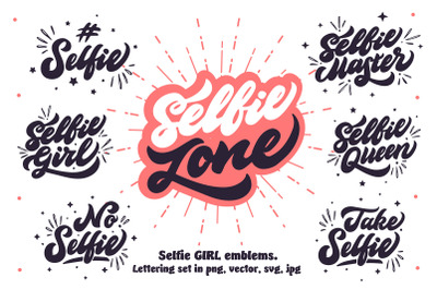 Selfie girl lettering set