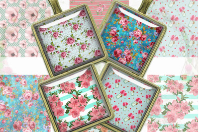 Shabby Chic Digital Collage Sheet,Flower Pattern