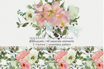 Eggshell &amp; Blush Floral Bouquet Clipart Watercolor