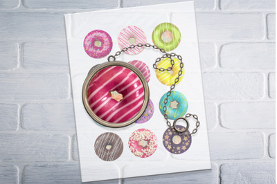 Donuts Printable Round images, Digital Collage Sheet,