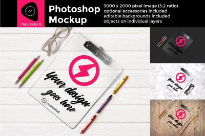 Clear Clipboard Back Side Flat Lay | Photoshop Mock Up