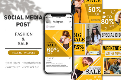 Social Media Post - Sale and fashion yellow collection template