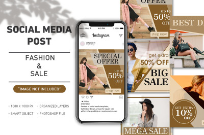 Social media post - fashion and sale brown colour template collection