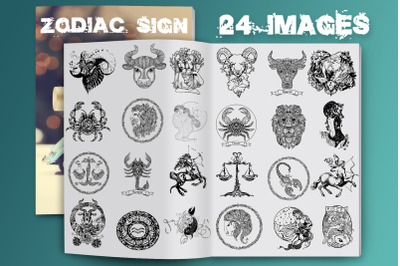 Zodiac signs. 24 hand drawn images