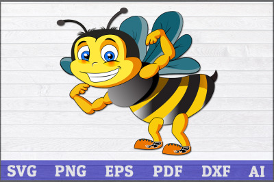 Strong bee cartoon, vector illustration, Bee svg, Bee