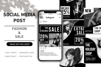 Social Media Post -  Sale Holiday Black Collection Template