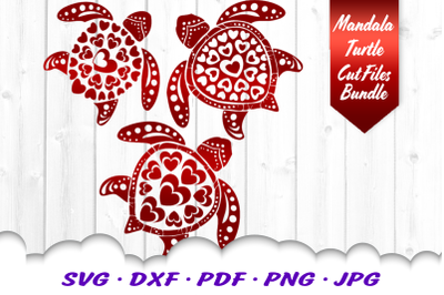 Valentines Mandala Sea Turtle Heart SVG DXF Cut Files Bundle