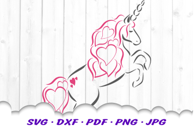 Valentines Unicorn Hearts SVG DXF Cut Files
