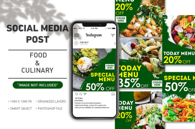Social Media Post -  Food and Culinary Green Collection Template
