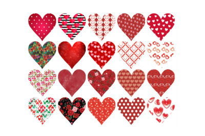 Sheet of 20 Small Valentine&#039;s Day Red Hearts Collage
