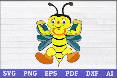 Strong bee cartoon, vector illustration, Bee svg, Bee