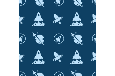 Rocket and space seamless pattern background, illustration, vector.
