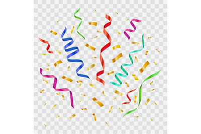 Colors paper confetti. Realistic birthday party decor, flying celebrat