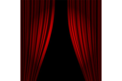 Open theatrical stage curtain. Realistic circus or opera curtains, sta