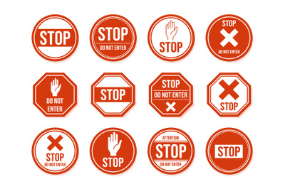 Stop road sign. Traffic road stop symbol, dangerous, restricted urban