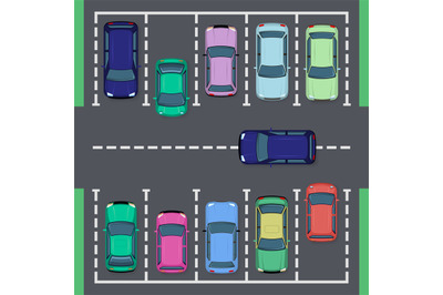 Street car parking. Top view street vehicle, public parking zone views