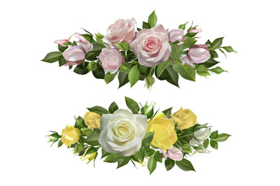 Rose flowers realistic borders. Flower decorative frame, tender flower