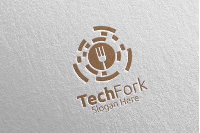 Tech Fork Food Logo Template for Restaurant or Cafe 17