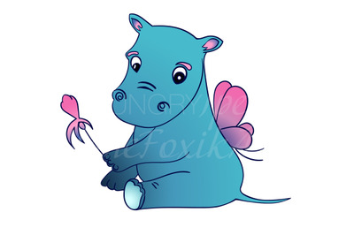 Vector illustration of a Little Fairy Hippo with magic wand