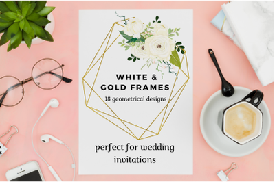 White Flowers &amp; Romantic Geometric Frames, Frames with White Flowers