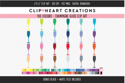 Champagne Glass Clipart - 100 Colours
