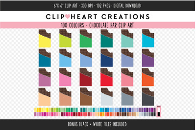 Chocolate Bar Bite Clipart - 100 Colours