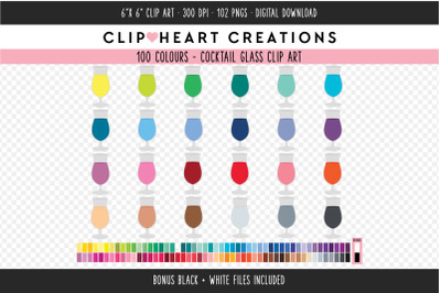 Cocktail Glass Clipart - 100 Colours