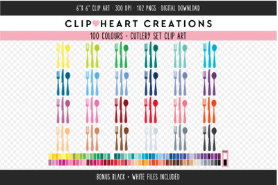 Cutlery Set Clipart - 100 Colours