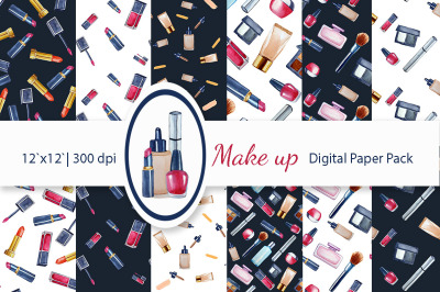 Watercolor makeup digital paper pack