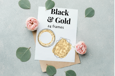 Black Gold Polygonal Frames, Watercolor Black and Gold Logo