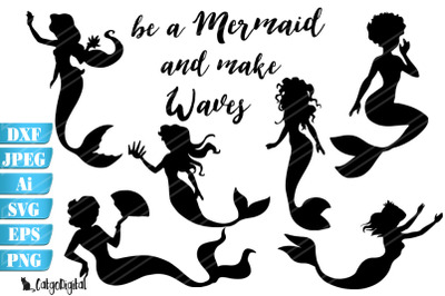 Mermaid Silhouettes SVG EPS Ai PNG DXF