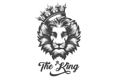 Lion Head In King Crown in Engraving Style