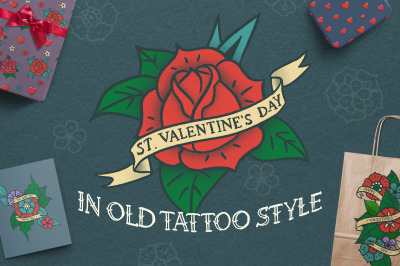 St. Valentine&#039;s Day in old tattoo style