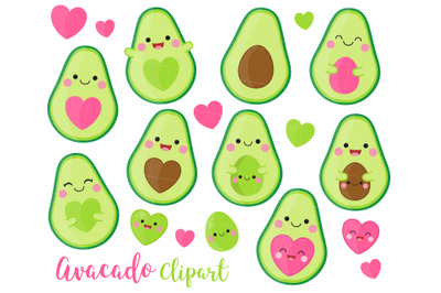 Avocado clipart, Avocado Clip art, Kawaii Avocado, Commercial use