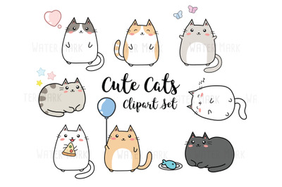 Cats Clipart, Cute Kawaii Cats Clip art, Cats Clip Art,