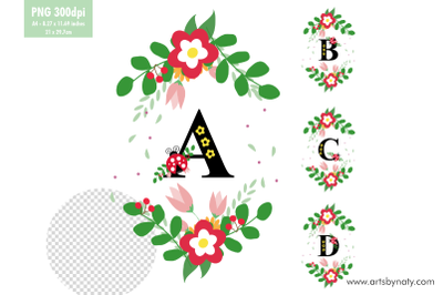Letters ABCD monogram Ladybug illustration.
