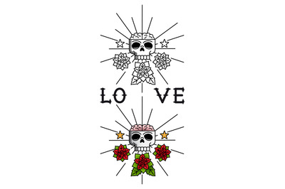 Skull and flowers tattoo template