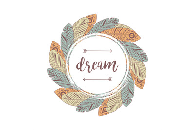 Dream lettering feathers frame