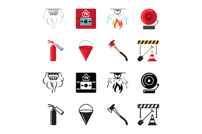 Fire safety flat icons vector of set