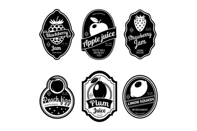 Black and white vintage fruit labels