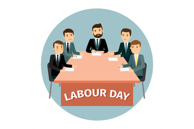 Labour Day vector poster with cartoon business people