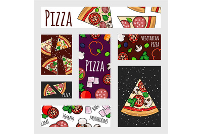 Cartoon pizza banners template. Fast food label, banner, flyer design