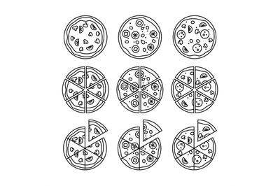 Line pizza icons set