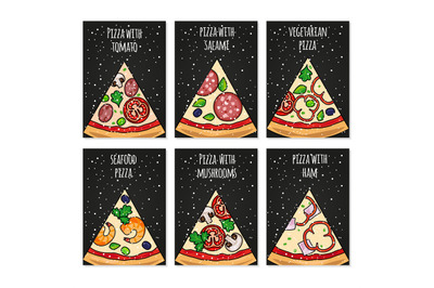 Pizza cards template. Holiday pizza cards for party menu