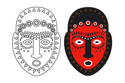 Tribal maya, african masks - outlune and color mask vector illustation