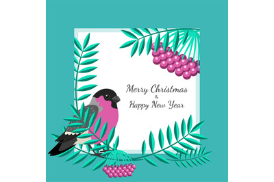 Bullfinch and rowan branches card