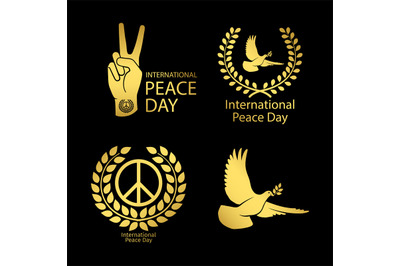 Gold peace day logos set