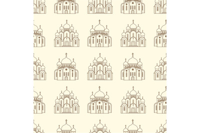 Line orthodox church buildings seamless pattern background