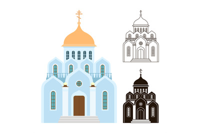 Orthodox churches vector icons. Religion buildings isolated on white b