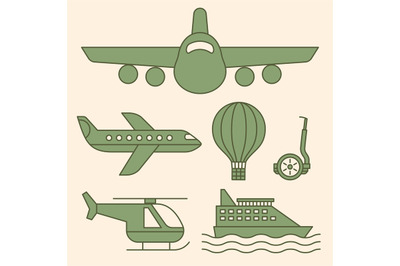 Ship, airplane vintage icons